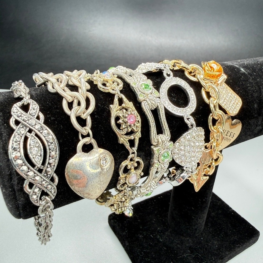 Estate Bracelet Lot Mixed Metal Silver Tone Gold Tone Heart Floral Y2K Glam